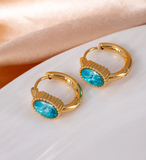 Gold Blue Oval Zircon Hoop Earrings for Women – Vintage Stainless Steel Jewelry