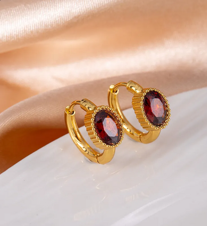 Gold Blue Oval Zircon Hoop Earrings for Women – Vintage Stainless Steel Jewelry