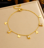 Women's Gold-Plated Stainless Steel Butterfly & Rectangular Crystal Anklet