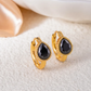 Gold Blue Oval Zircon Hoop Earrings for Women – Vintage Stainless Steel Jewelry