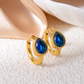 Gold Blue Oval Zircon Hoop Earrings for Women – Vintage Stainless Steel Jewelry