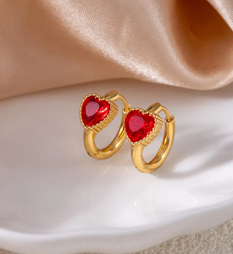 Gold Blue Oval Zircon Hoop Earrings for Women – Vintage Stainless Steel Jewelry
