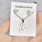 Silver Heartbeat & Couple Figure Necklace and Earrings Set for Women – Minimalist Stainless