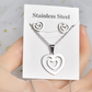 Silver Heartbeat & Couple Figure Necklace and Earrings Set for Women – Minimalist Stainless