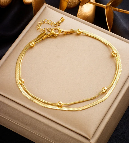 Women’s Gold-Tone EKG Heartbeat Heart Anklet – Minimalist Titanium Steel Jewelry