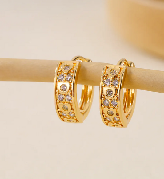 Gold Heart Hollow Zircon Hoop Earrings for Women – Elegant Brass Jewelry