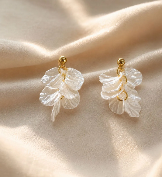Women’s Floral Petal & Faux Pearl Drop Earrings – 925 Silver Posts