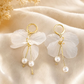 Women’s Floral Petal & Faux Pearl Drop Earrings – 925 Silver Posts