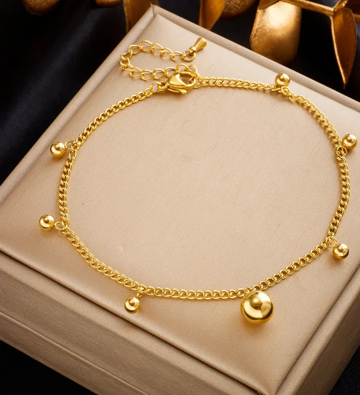 Women’s Gold-Tone EKG Heartbeat Heart Anklet – Minimalist Titanium Steel Jewelry