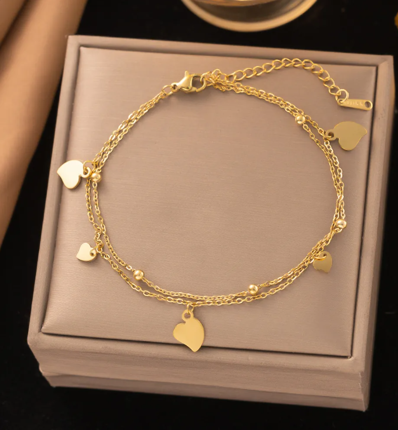 Women's Gold-Plated Stainless Steel Double-Layer Beaded Anklet