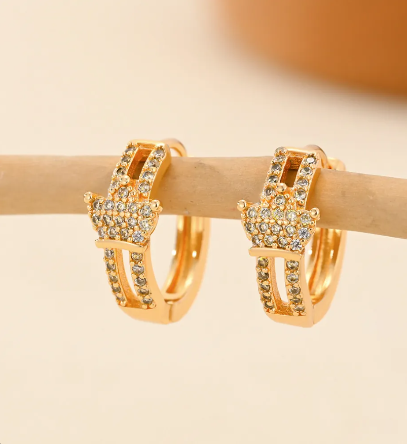 Gold Heart Hollow Zircon Hoop Earrings for Women – Elegant Brass Jewelry
