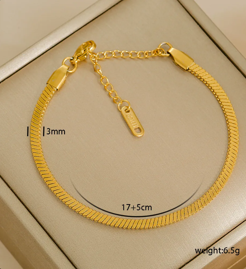 Gold Plated 3mm Polished Snake Chain Anklet for Women – Minimalist Stainless Steel Jewelry