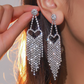 Silver Heart Full Rhinestone Tassel Drop Earrings for Women – Elegant Statement Jewelry