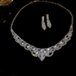 Silver Square Rhinestone Necklace & Stud Earrings Set for Women – Elegant Wedding Jewelry