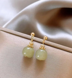 Gold Neo-Chinese Chalcedony Drop Earrings for Women – Elegant Vintage Jewelry