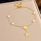 Gold Plated Shell & Starfish Pearl Double-Layer Anklet for Women – Ocean-Inspired Beach Jewelry