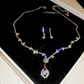 Silver Square Rhinestone Necklace & Stud Earrings Set for Women – Elegant Wedding Jewelry
