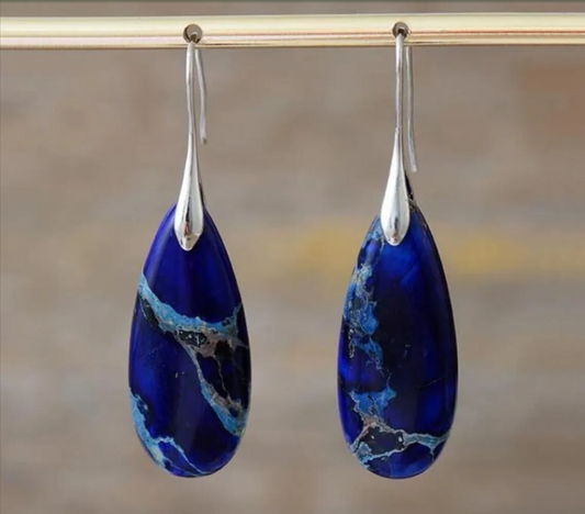 Women’s Natural Stone Teardrop Drop Earrings – Boho Mosaic Jewelry