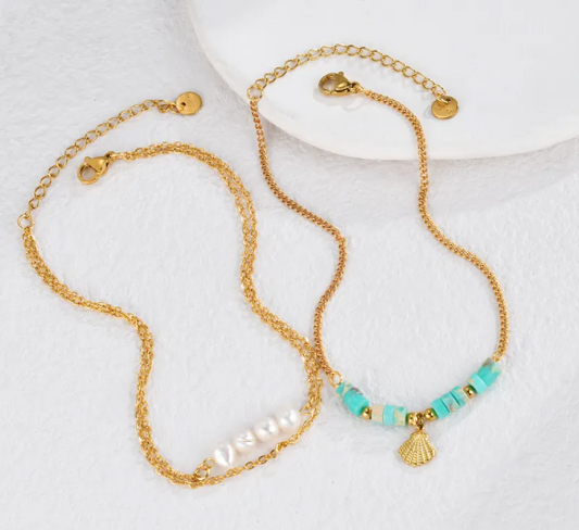 Natural Beaded Shell Anklet – Gold Beach Titanium Steel Anklet