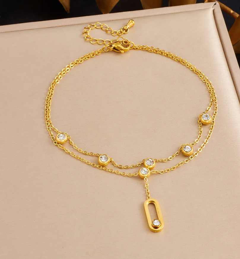 Gold Plated Shell & Starfish Pearl Double-Layer Anklet for Women – Ocean-Inspired Beach Jewelry