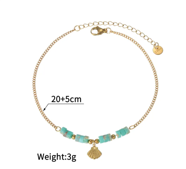 Natural Beaded Shell Anklet – Gold Beach Titanium Steel Anklet