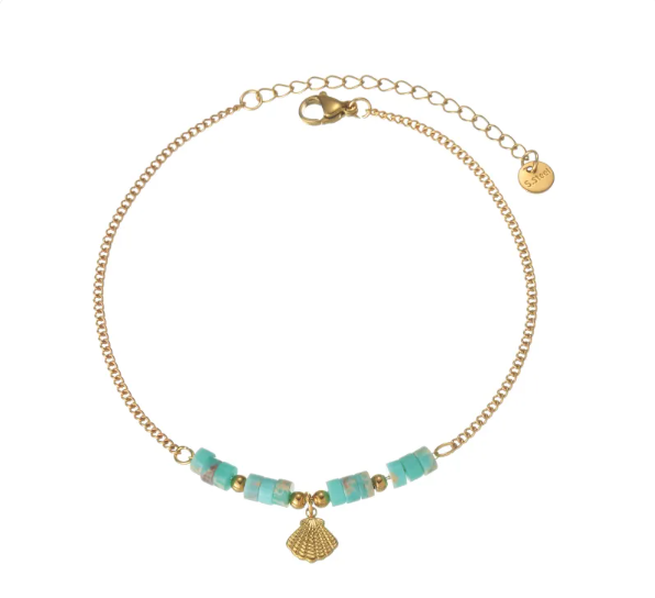 Natural Beaded Shell Anklet – Gold Beach Titanium Steel Anklet