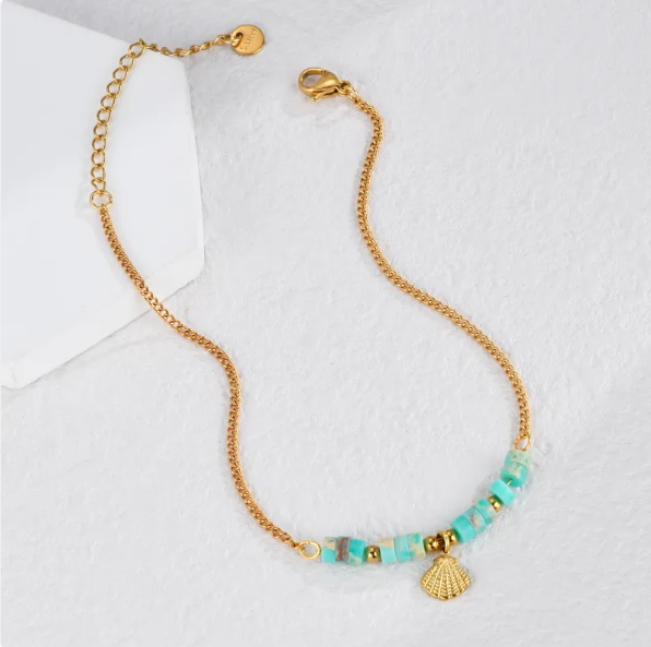 Natural Beaded Shell Anklet – Gold Beach Titanium Steel Anklet