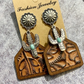 Women’s Western Boho Cowhide Leather & Horsehair Dangle Earrings – Cactus & Turquoise Styles
