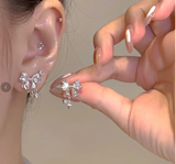 Women’s Silver-Tone Bow Heart Gem & Star Pendant Earrings – 925 Silver Posts