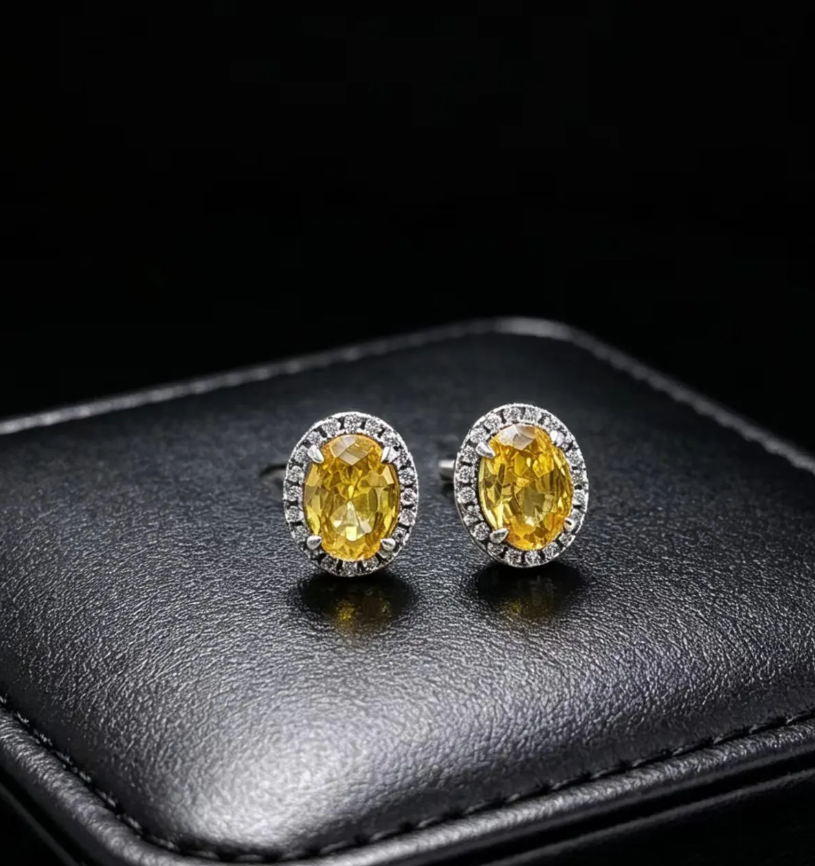 Gold Oval White Rhinestone Earrings for Women – Elegant Vintage Jewelry