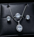 Gold Oval White Rhinestone 3-Piece Jewelry Set for Women – Elegant Necklace, Earrings & Ring