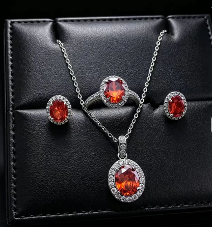 Gold Oval White Rhinestone 3-Piece Jewelry Set for Women – Elegant Necklace, Earrings & Ring