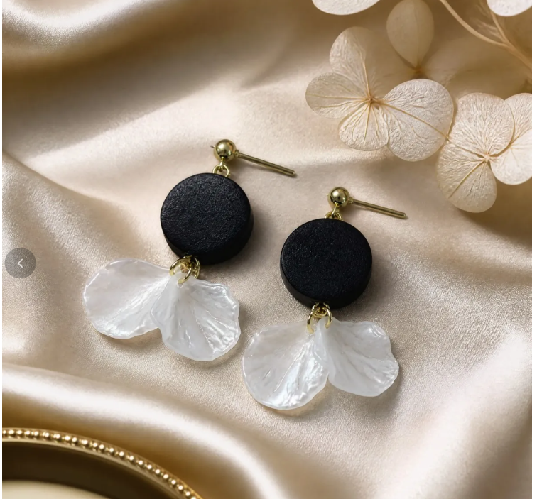 Women’s Floral Petal & Faux Pearl Drop Earrings – 925 Silver Posts