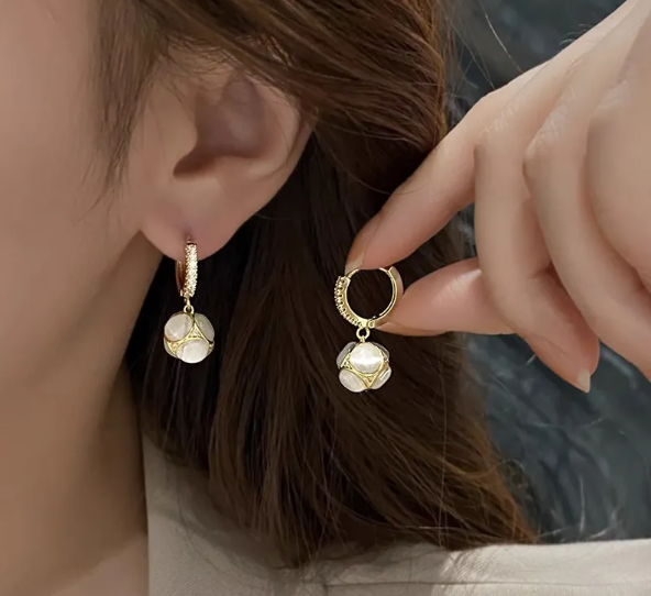 Opal Drop Hoop Earrings for Women