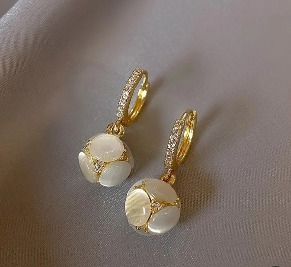 Opal Drop Hoop Earrings for Women