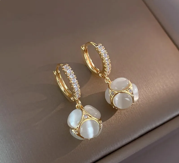 Opal Drop Hoop Earrings for Women