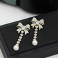 Zircon Bow Pearl Drop Earrings for Women