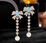 Zircon Bow Pearl Drop Earrings for Women