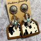 Women’s Western Boho Cowhide Leather & Horsehair Dangle Earrings – Cactus & Turquoise Styles