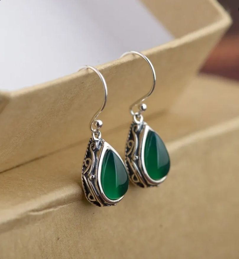 Red Vintage Water Drop Hook Earrings for Women – Antique Filigree Dangle Jewelry