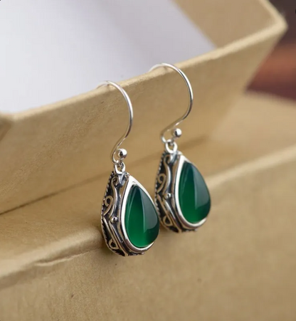 Red Vintage Water Drop Hook Earrings for Women – Antique Filigree Dangle Jewelry