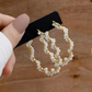 Women’s Gold-Tone Big Hoop Earrings with Faux Pearl Detail – Vintage Style
