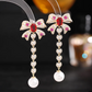 Zircon Bow Pearl Drop Earrings for Women