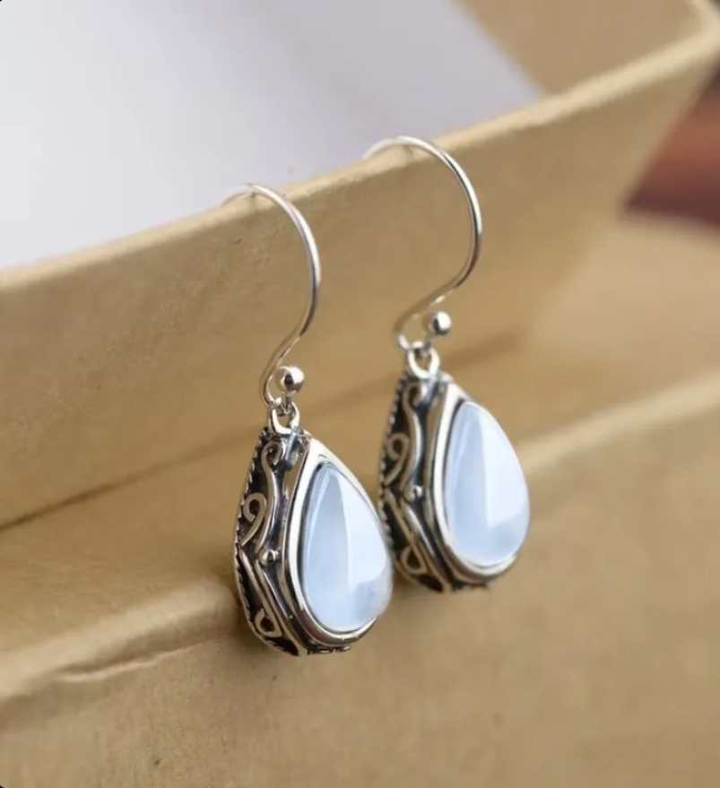 Red Vintage Water Drop Hook Earrings for Women – Antique Filigree Dangle Jewelry