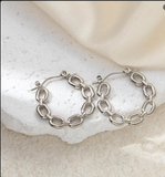 Women’s Silver-Tone Stainless Steel Chain Link Earrings – Minimalist Geometric Style