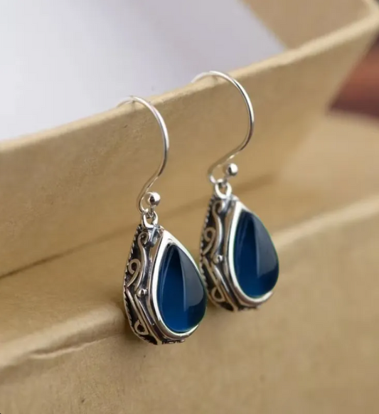 Red Vintage Water Drop Hook Earrings for Women – Antique Filigree Dangle Jewelry