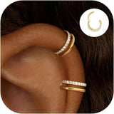 Women Trendy 14K Gold Plated Stainless Steel Small Cartilage Double-Hoop Helix Conch Piercing Earrings Cubic Zirconia Jewelry