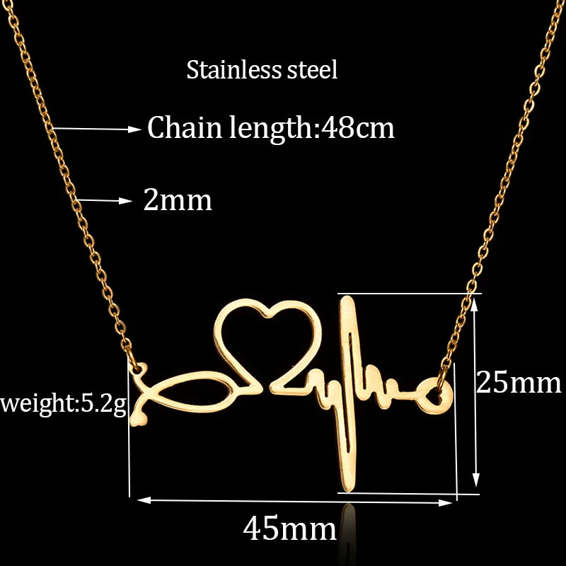 Sifisrri Stethoscope Heartbeat Gold Color Pendants Necklace Stainless Steel for Women Heart Love Valentine'S Day Jewelry Gift