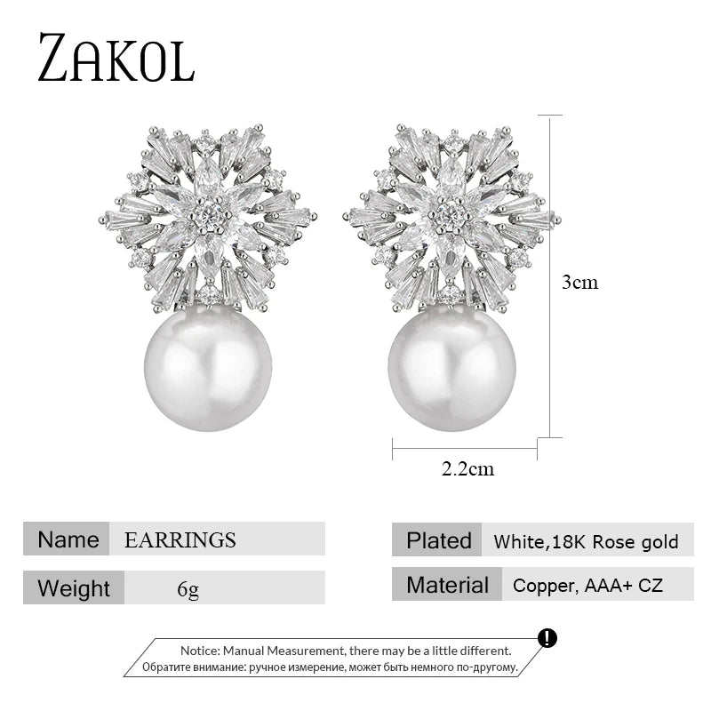 Newest Snowflake Flowers AAA Cubic Zirconia Pearl Drop Earrings for Women Fashion Jewelry Christmas Birthday Gifts EP2917