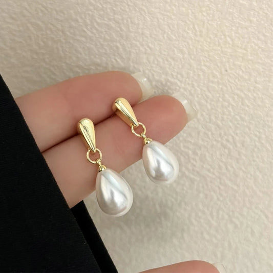 Fashion Elegant Teardrop Pear Imitation Pearl Drop Earrings Simple Versatile Jewelry Gift for Women
